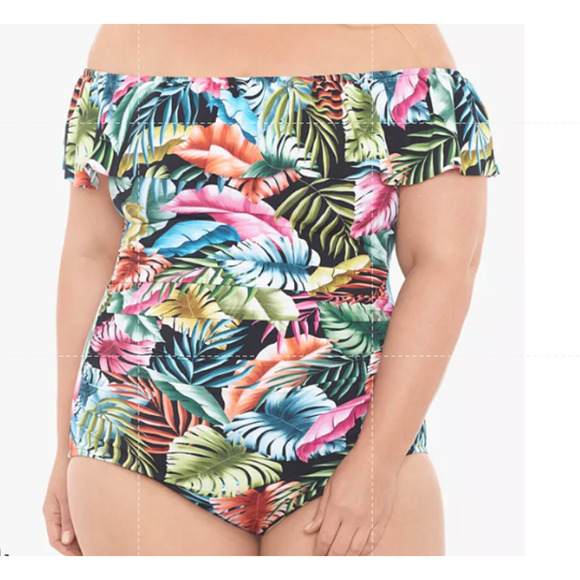 SWIM SOLUTIONS Ruffled Floral Print Tummy Control One Piece Swimsuit 22W NWT - Picture 2 of 4